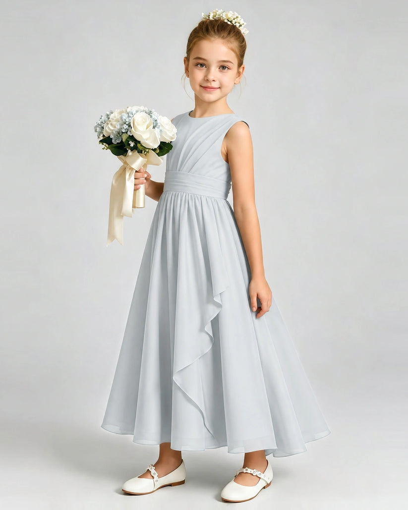 Mist Chiffon A-line Junior Bridesmaid Dress Front View