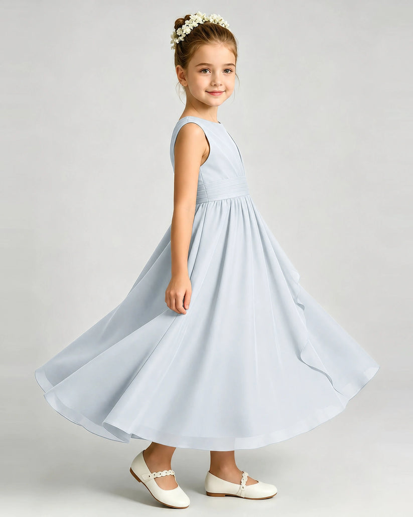 Mist Chiffon A-line Junior Bridesmaid Dress Side View