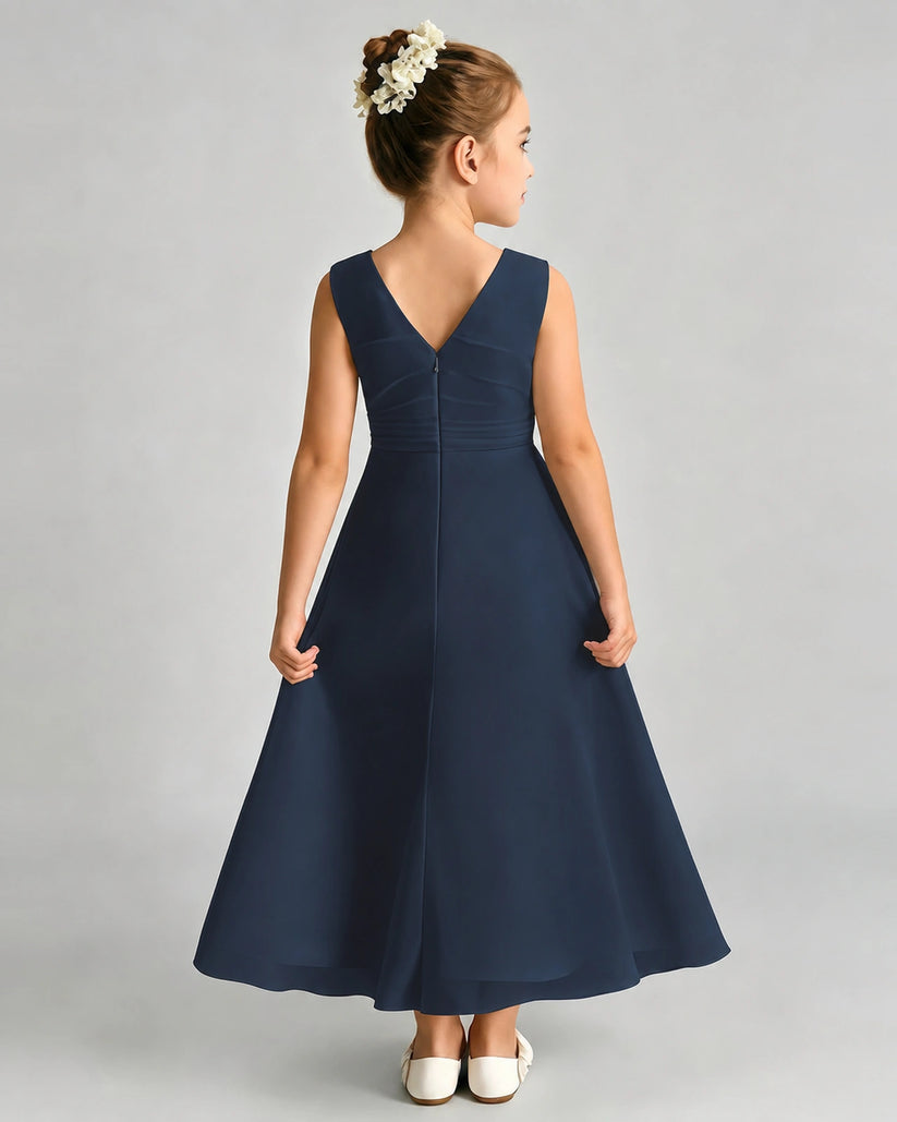 Navy Blue Chiffon A-line Junior Bridesmaid Dress Back View