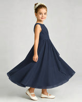 Navy Blue Chiffon A-line Junior Bridesmaid Dress Side View