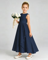Navy Blue Chiffon A-line Junior Bridesmaid Dress Front View