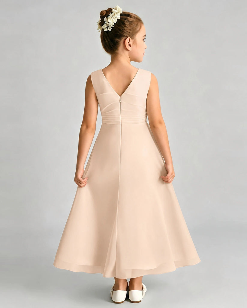 Peach Chiffon A-line Junior Bridesmaid Dress Back View