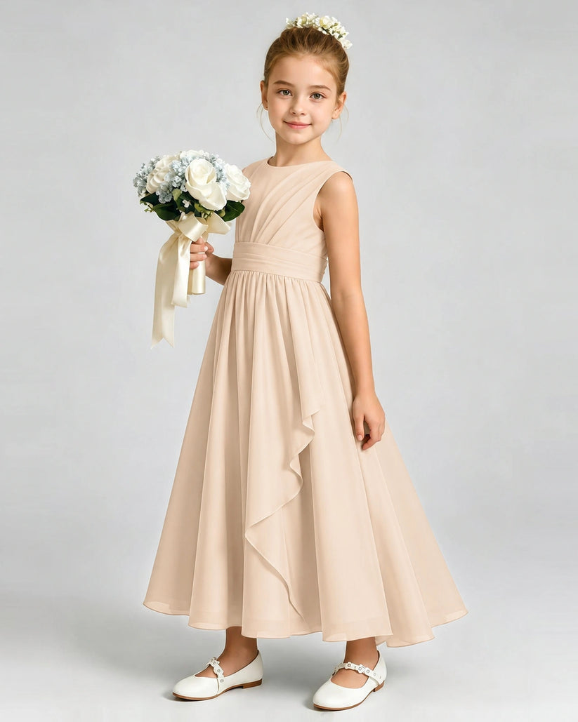 Peach Chiffon A-line Junior Bridesmaid Dress Front View