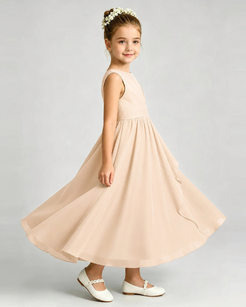 Peach Chiffon A-line Junior Bridesmaid Dress Side View