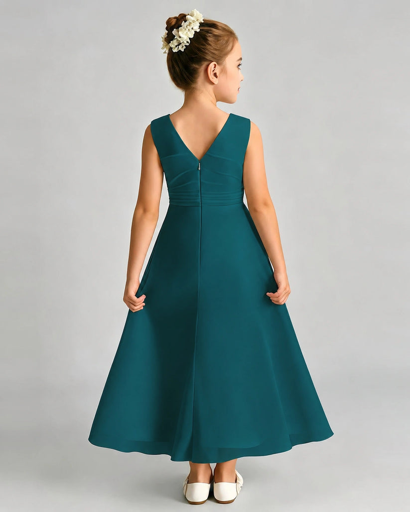 Peacock Chiffon A-line Junior Bridesmaid Dress Back View