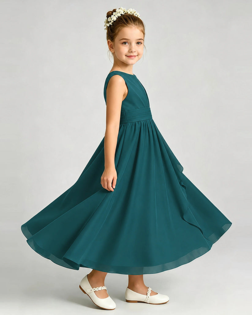 Peacock Chiffon A-line Junior Bridesmaid Dress Side View
