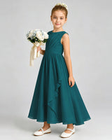 Peacock Chiffon A-line Junior Bridesmaid Dress Front View