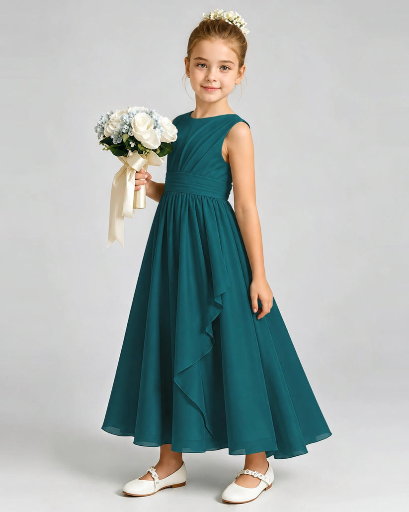 Peacock Chiffon A-line Junior Bridesmaid Dress Front View