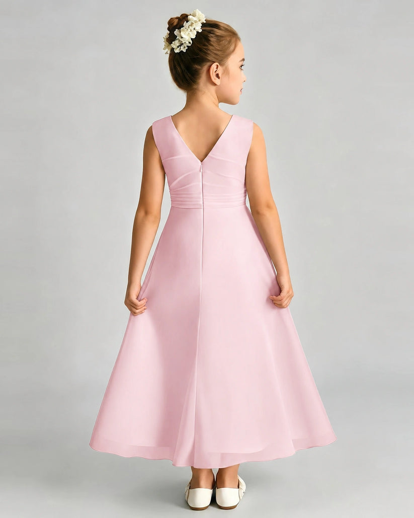 Pink Chiffon A-line Junior Bridesmaid Dress Back View