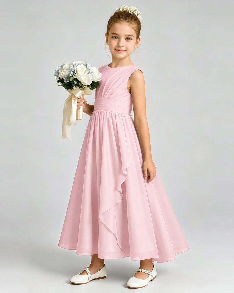 Pink Chiffon A-line Junior Bridesmaid Dress Front View