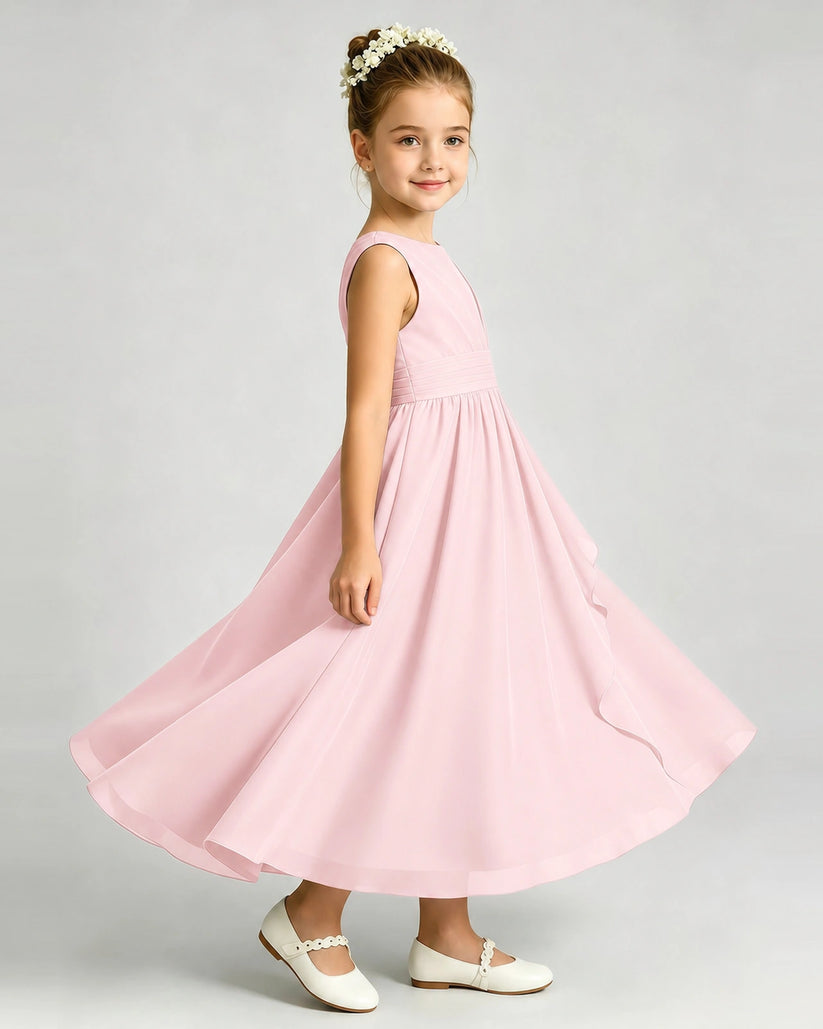 Pink Chiffon A-line Junior Bridesmaid Dress Side View
