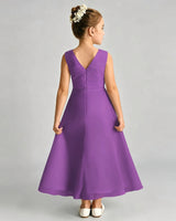 Purple Chiffon A-line Junior Bridesmaid Dress Back View