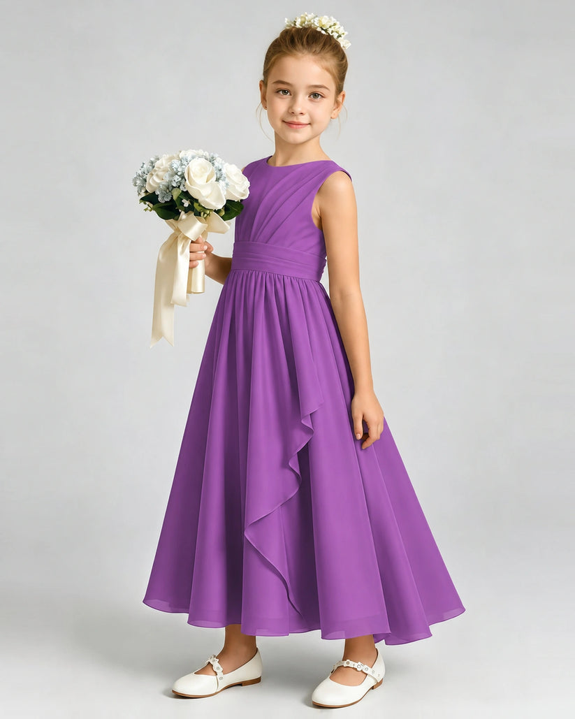 Purple Chiffon A-line Junior Bridesmaid Dress Front View