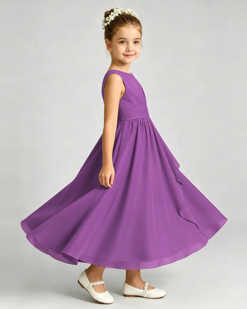 Purple Chiffon A-line Junior Bridesmaid Dress Side View
