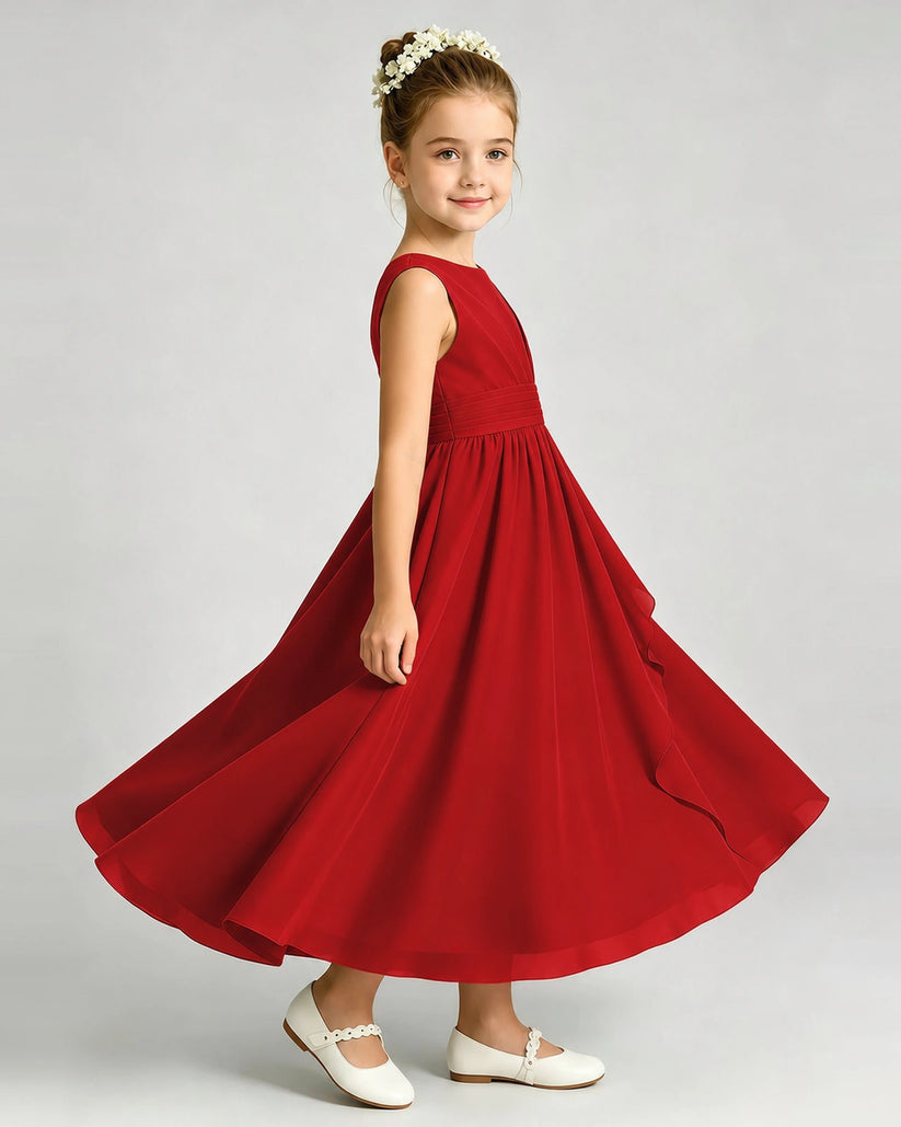 Red Chiffon A-line Junior Bridesmaid Dress Side View