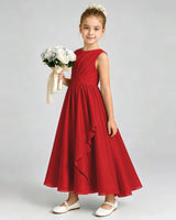 Red Chiffon A-line Junior Bridesmaid Dress Front View