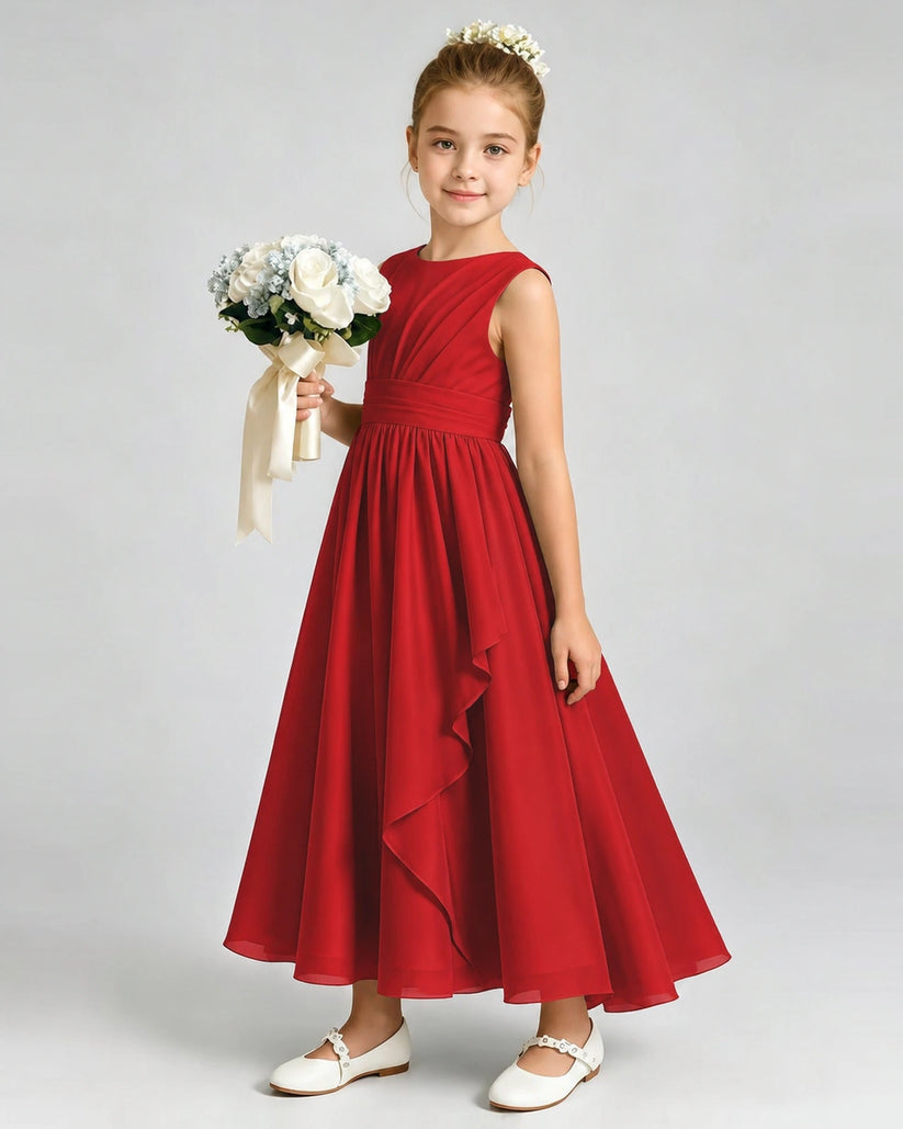 Red Chiffon A-line Junior Bridesmaid Dress Front View