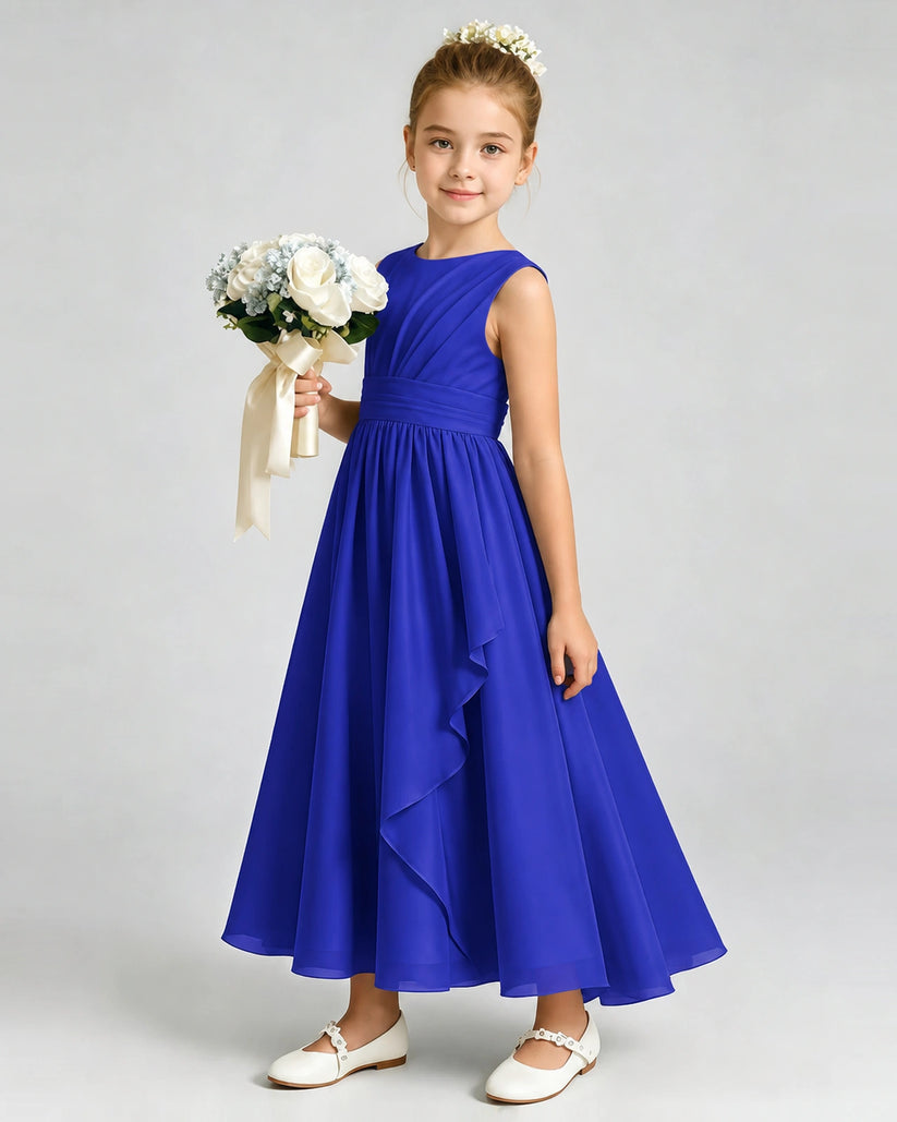 Royal Blue Chiffon A-line Junior Bridesmaid Dress Front View