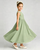 Sage Green Chiffon A-line Junior Bridesmaid Dress Side View