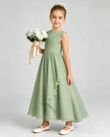 Sage Green Chiffon A-line Junior Bridesmaid Dress Front View