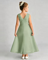 Sage Green Chiffon A-line Junior Bridesmaid Dress Back View