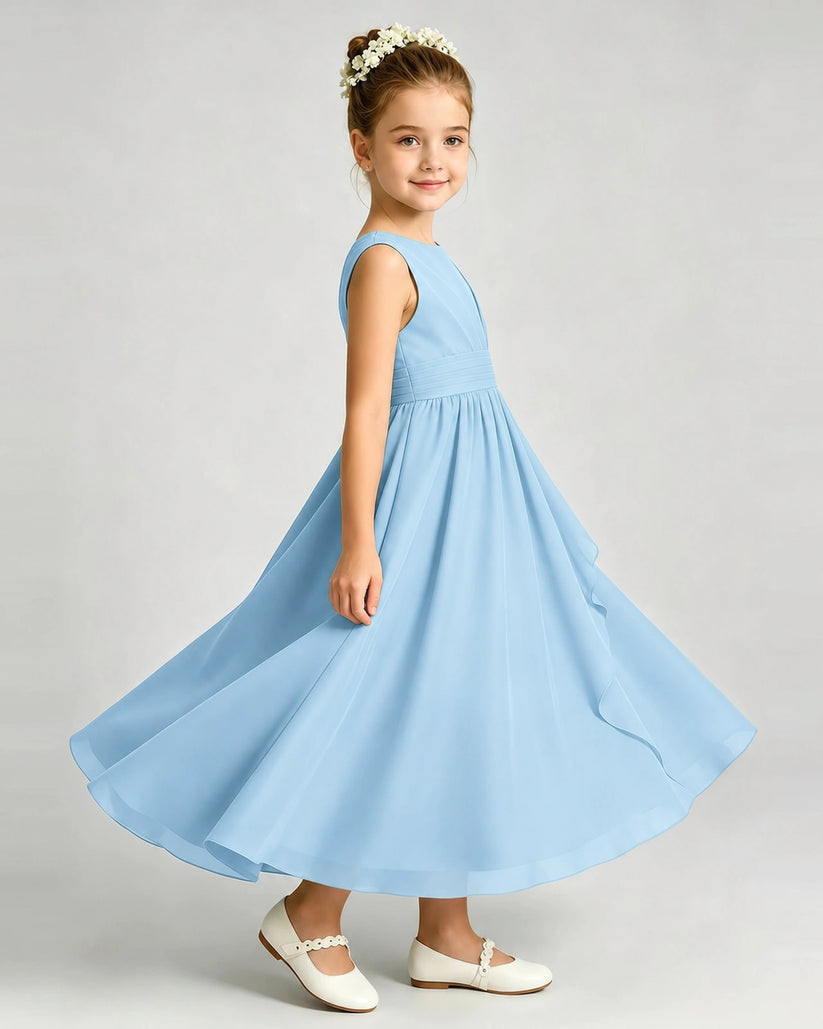 Sky Blue Chiffon A-line Junior Bridesmaid Dress Side View