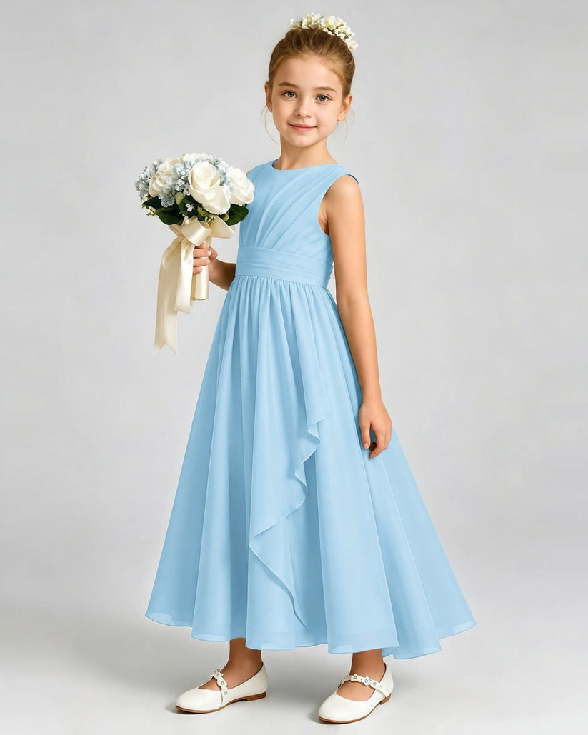 Sky Blue Chiffon A-line Junior Bridesmaid Dress Front View
