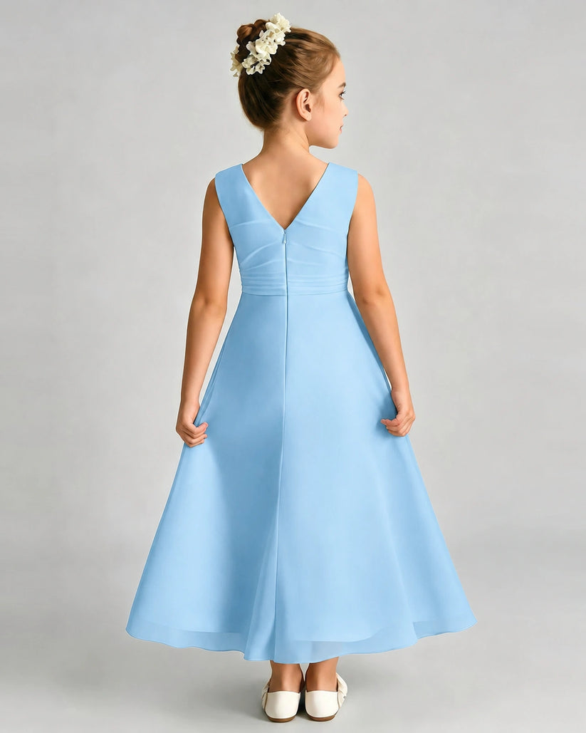 Sky Blue Chiffon A-line Junior Bridesmaid Dress Back View