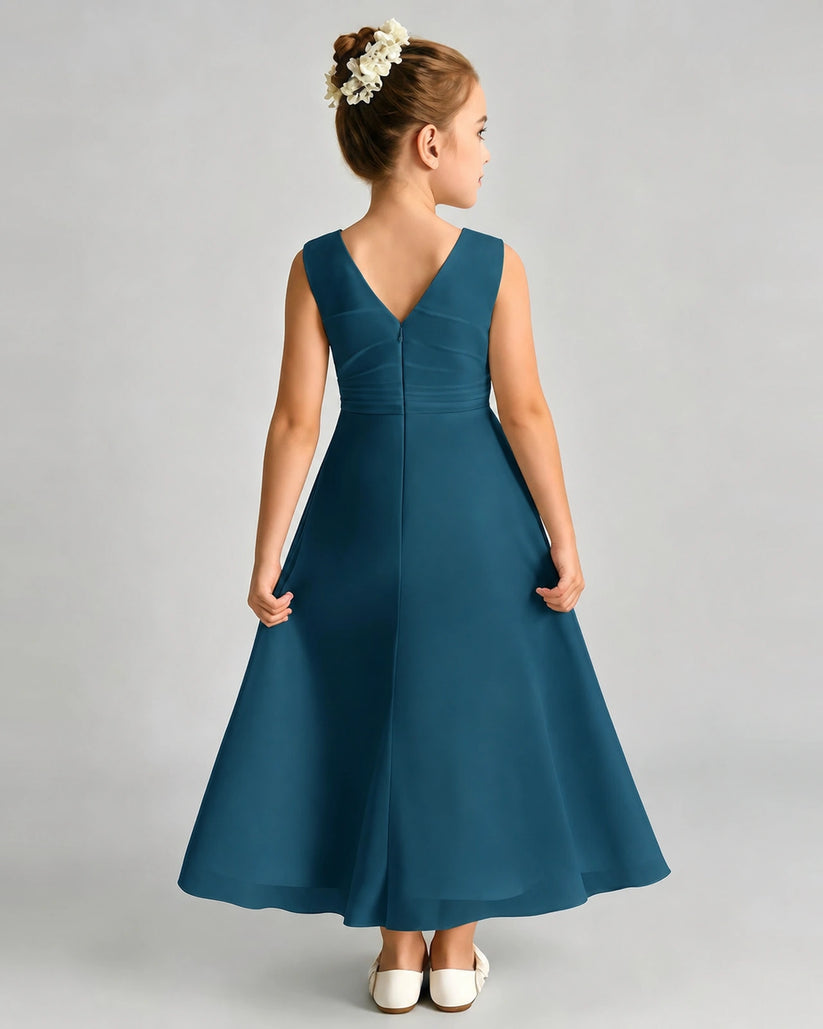 Teal Chiffon A-line Junior Bridesmaid Dress Back View
