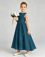 Teal Chiffon A-line Junior Bridesmaid Dress Front View