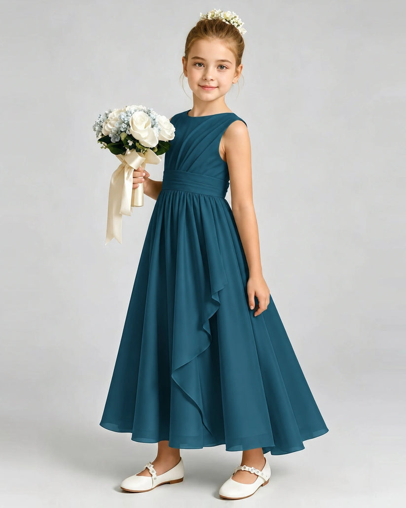 Teal Chiffon A-line Junior Bridesmaid Dress Front View