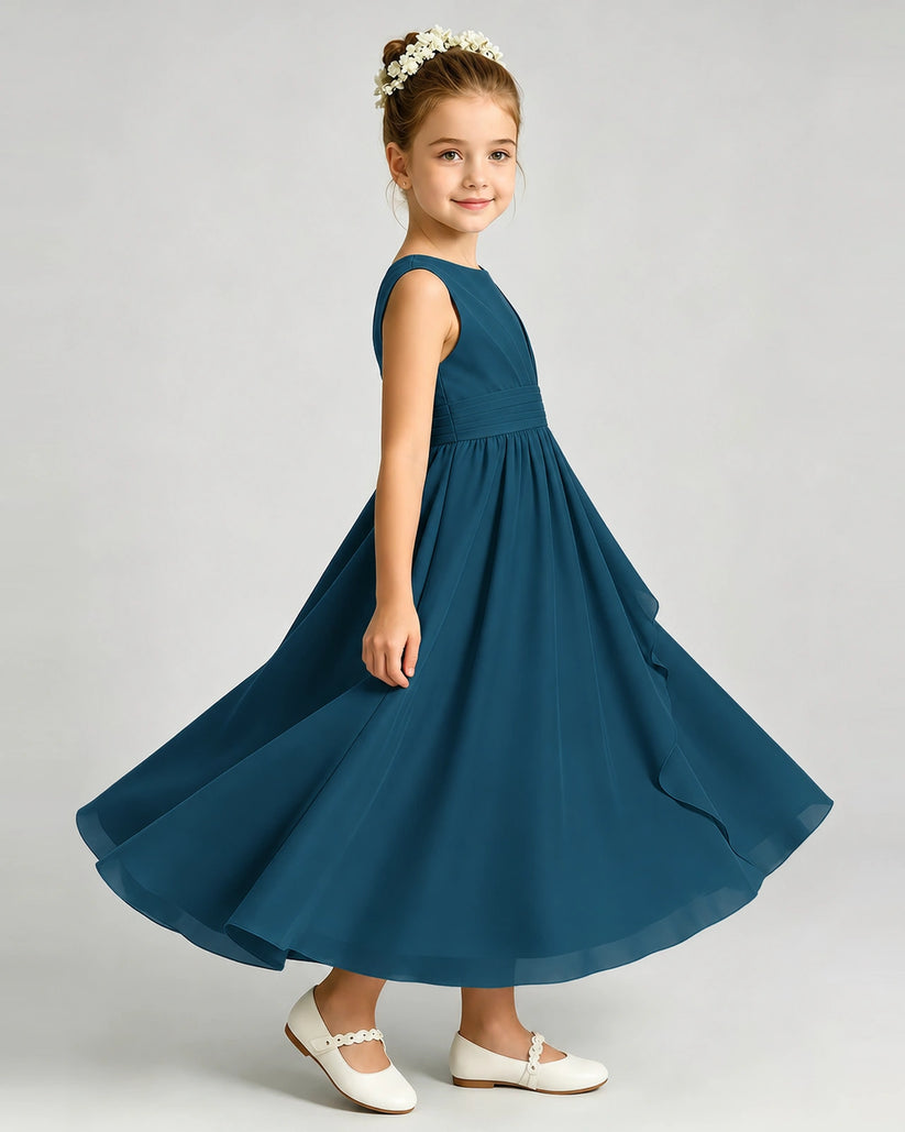 Teal Chiffon A-line Junior Bridesmaid Dress Side View