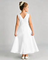 White Chiffon A-line Junior Bridesmaid Dress Back View