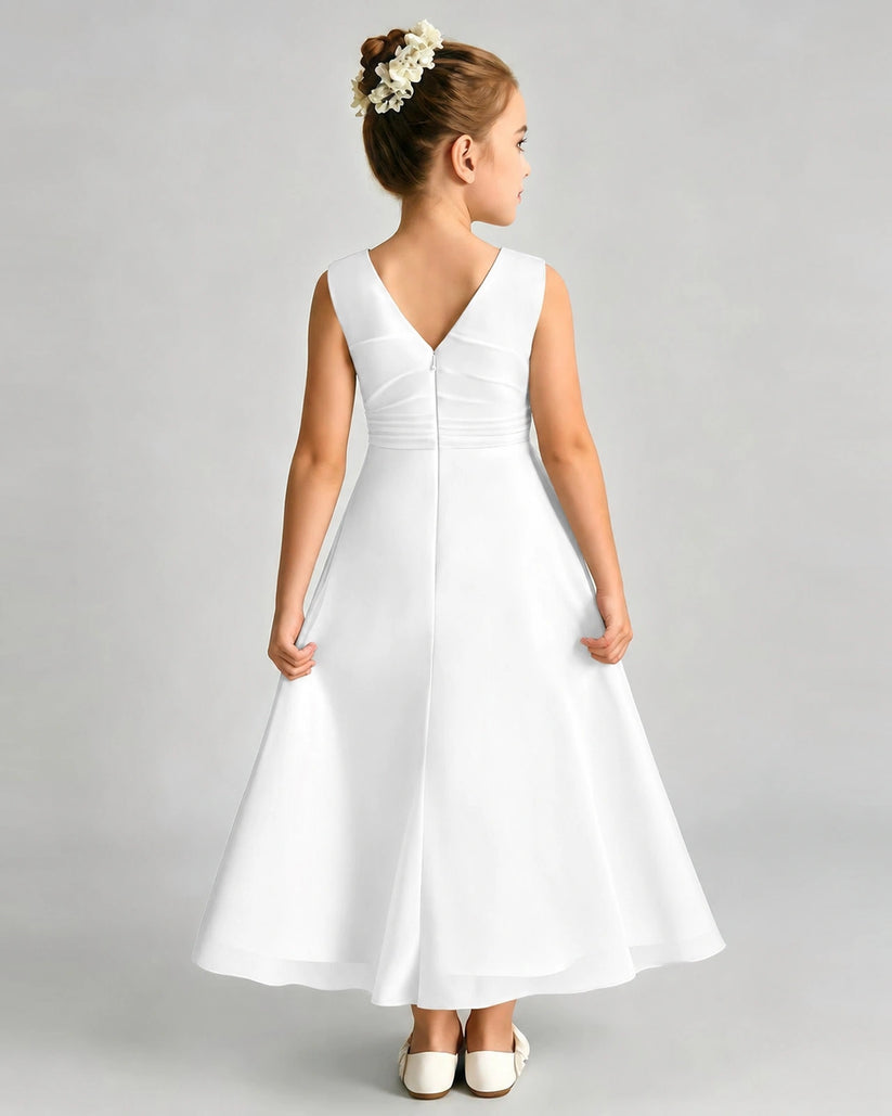 White Chiffon A-line Junior Bridesmaid Dress Back View