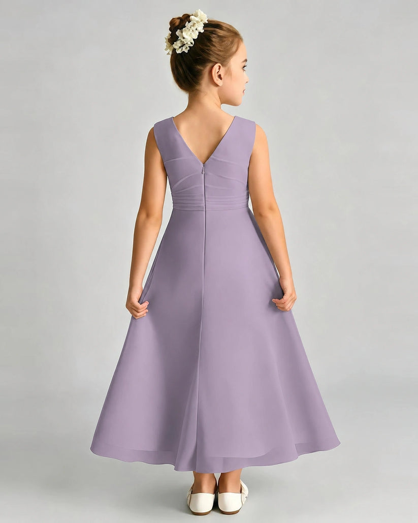 Wisteria Chiffon A-line Junior Bridesmaid Dress Back View