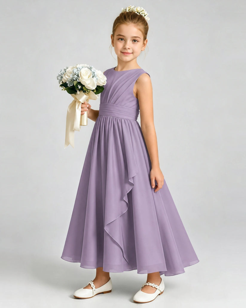 Wisteria Chiffon A-line Junior Bridesmaid Dress Front View