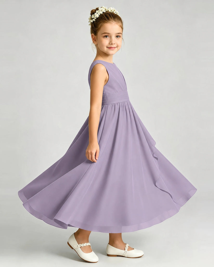 Wisteria Chiffon A-line Junior Bridesmaid Dress Side View