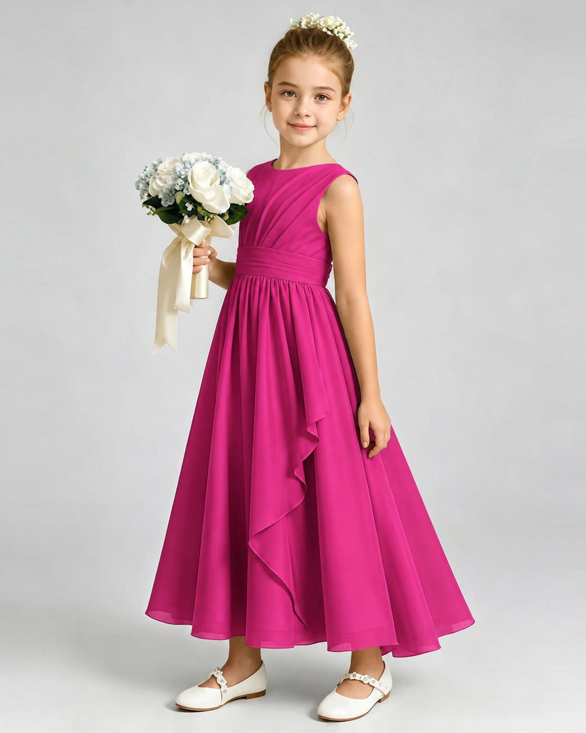 Hot Pink Chiffon A-line Junior Bridesmaid Dress Front View