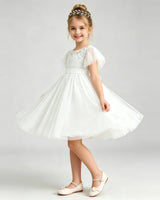 Ivory Tulle A-line Flower Girl Dress Side View