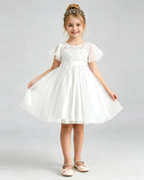 Ivory Tulle A-line Flower Girl Dress Front View
