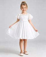 White Tulle A-line Flower Girl Dress Front View