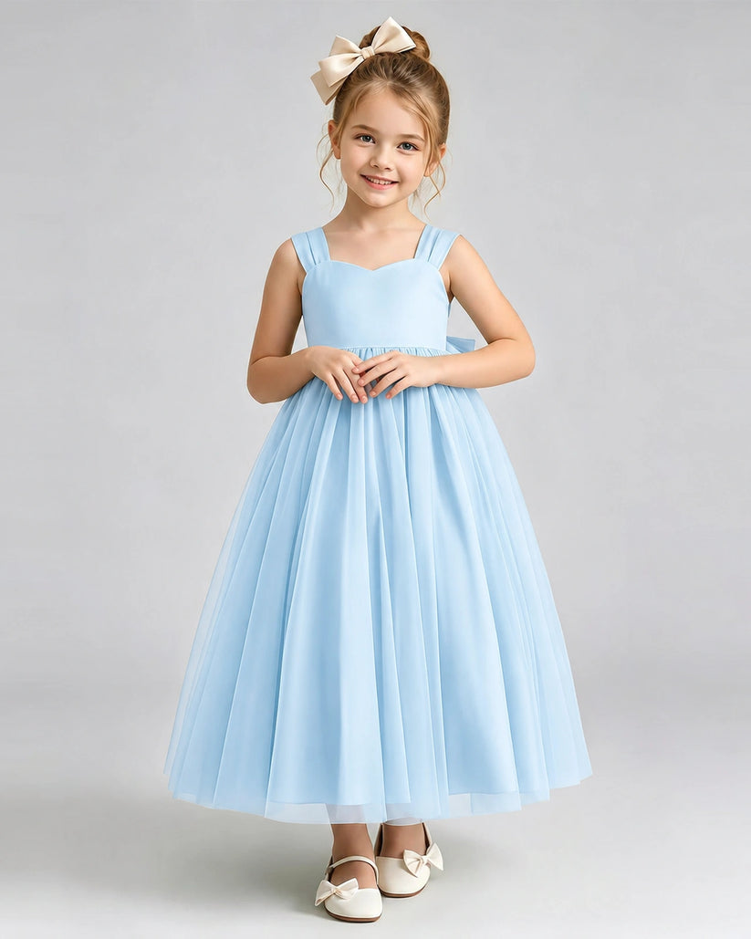 Baby Blue Tulle A-line Flower Girl Dress Front View