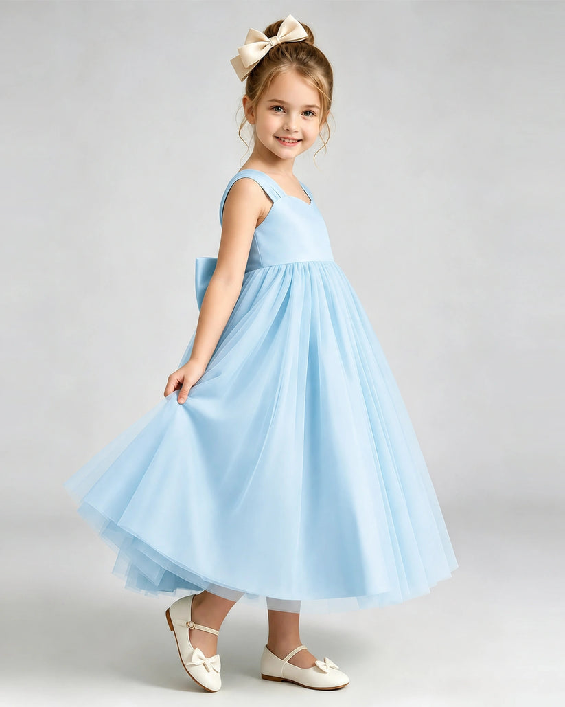 Baby Blue Tulle A-line Flower Girl Dress Side View