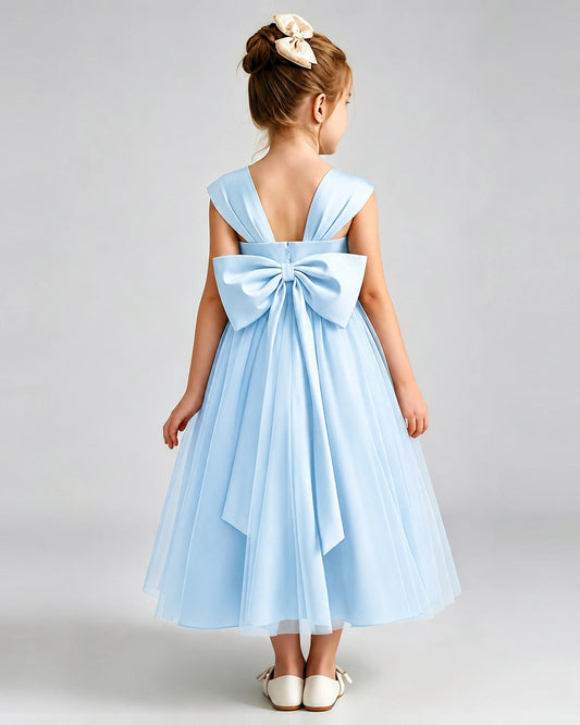 Baby Blue Tulle A-line Flower Girl Dress Back View