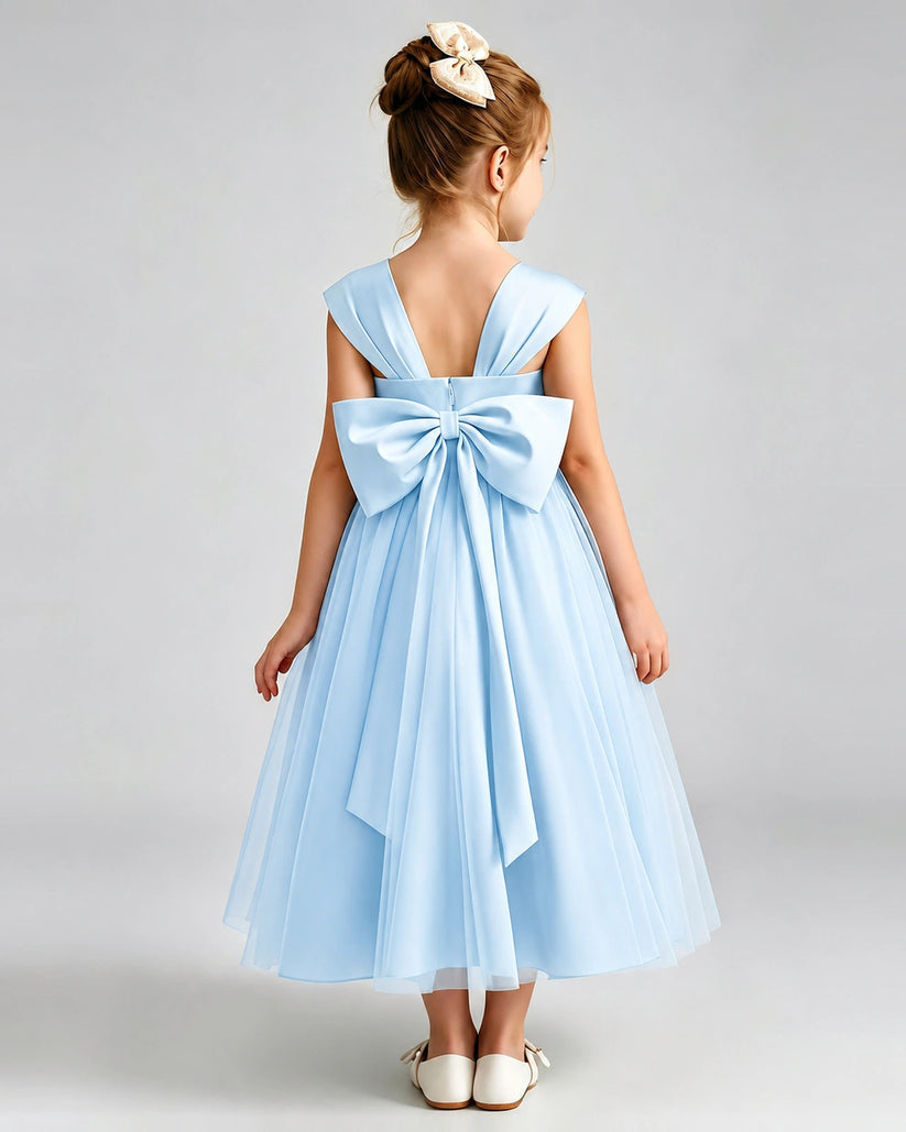 Baby Blue Tulle A-line Flower Girl Dress Back View