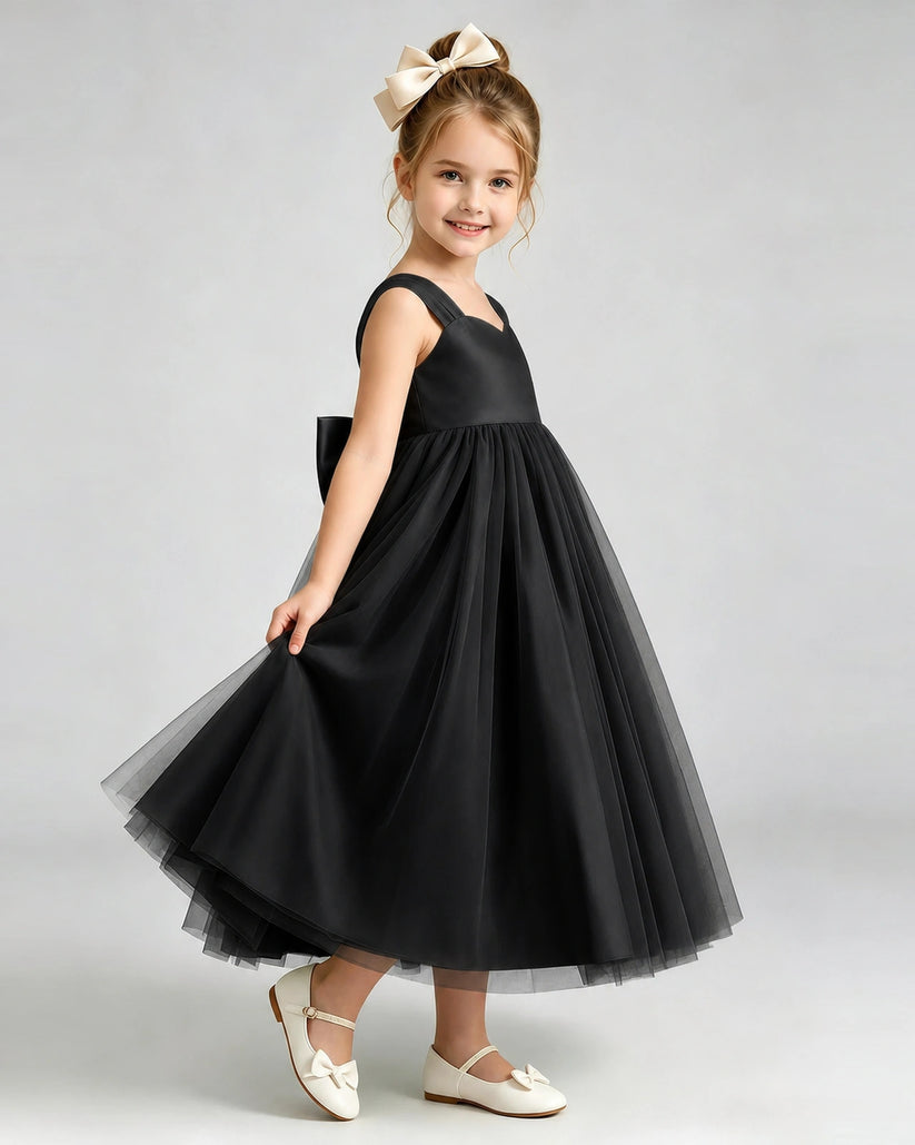 Black Tulle A-line Flower Girl Dress Side View