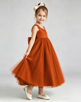 Burnt Orange Tulle A-line Flower Girl Dress Side View