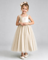 Champagne Tulle A-line Flower Girl Dress Front View