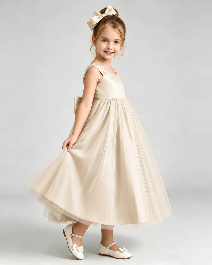 Champagne Tulle A-line Flower Girl Dress Side View