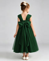 Dark Green Tulle A-line Flower Girl Dress Back View